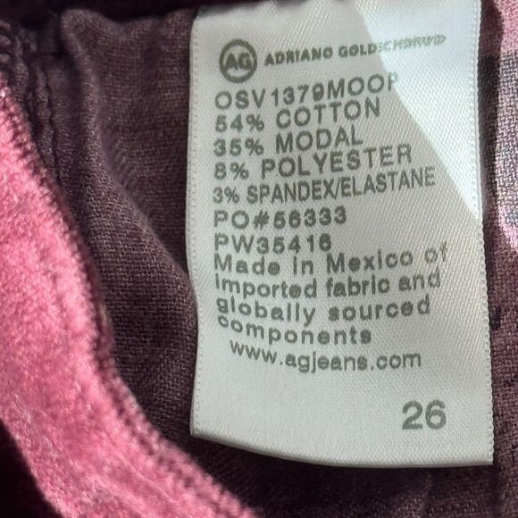AG Adriano Goldschmied The Farrah Skinny Maroon Corduroy Jeans Sz 26 - Picture 8 of 8